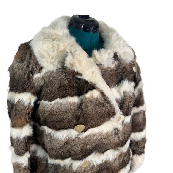 VINTAGE 60s/70s Striped Rabbit Fur Coat M/L - Totally Wearable! - Picture 2 of 15